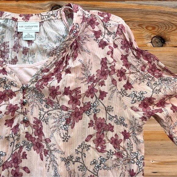 Liz Claiborne Petite Large Mauve Floral Blouse with Pink Camisole Set - Picture 2 of 5